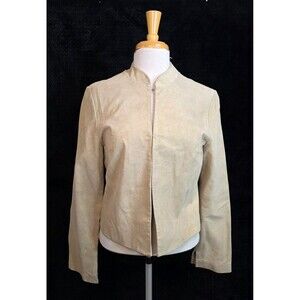 Vintage Lux Collarless Metallic Leather Jacket – Y2K Fashion – Size Large